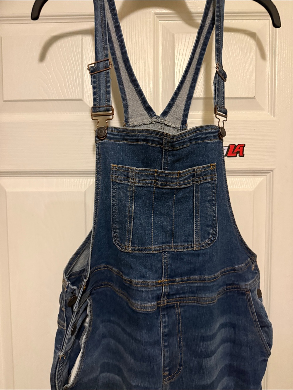 Denim Overalls with Script 'Denim' Label - Dark Blue